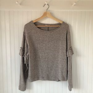 Zara Flutter Ruffle Sleeve Sweater in Taupe/Beige